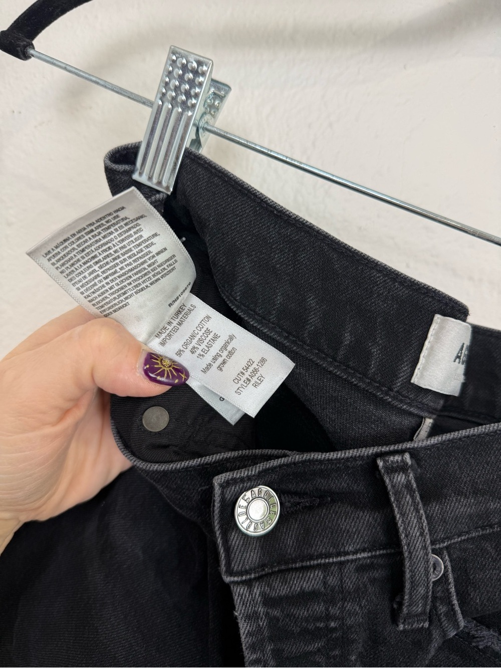 AGOLDE Riley High Rise Straight Crop Jeans 25 Panoramic Black Stretch Denim - Picture 6 of 9